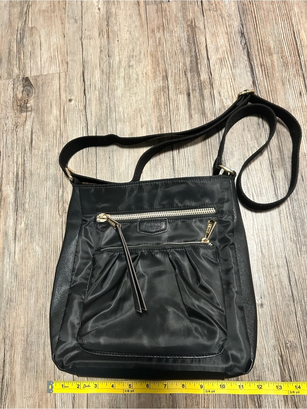 Aimee Kestenberg Black Crossbody Should Bag with Front Zip Pocket & Leather Trim